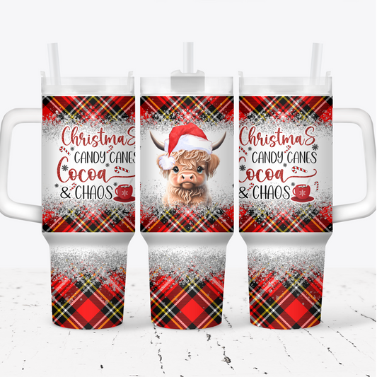 Christmas Highland Cow 40oz Stainless Steel Tumbler