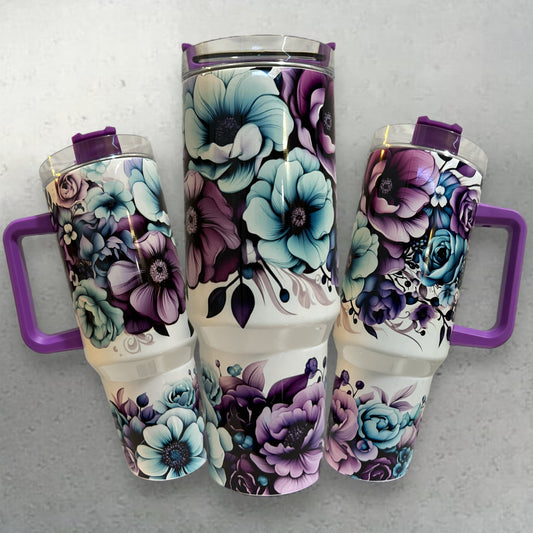 Purple and Teal Floral 40oz Tumbler